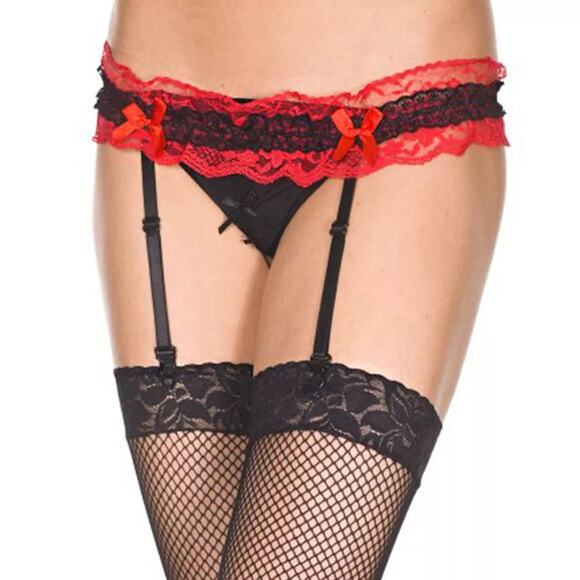 Music Legs Women's Two Tone Lace Garterbelt with Thong, One Size - Picture 4 of 4